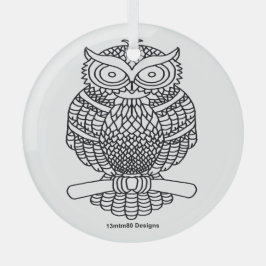 フクロウ（白い丸） – ガラスオーナメント