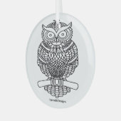 フクロウ（白い丸） – ガラスオーナメント (正面左)