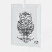 フクロウ（白い四角） – ガラスオーナメント (正面左)