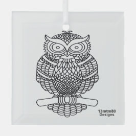 フクロウ（白い四角） – ガラスオーナメント