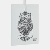 フクロウ（白い四角） – ガラスオーナメント (正面右)