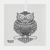 フクロウ（白い四角） – ガラスオーナメント (裏面)