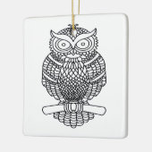 フクロウ（白い四角） – セラミックオーナメント (左)