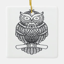 フクロウ（白い四角） – セラミックオーナメント
