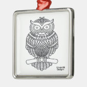 フクロウ(白い四角) – プレミアムオーナメント メタルオーナメント (左)