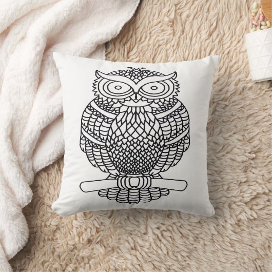 フクロウ（白） – 枕 (ブランケット)