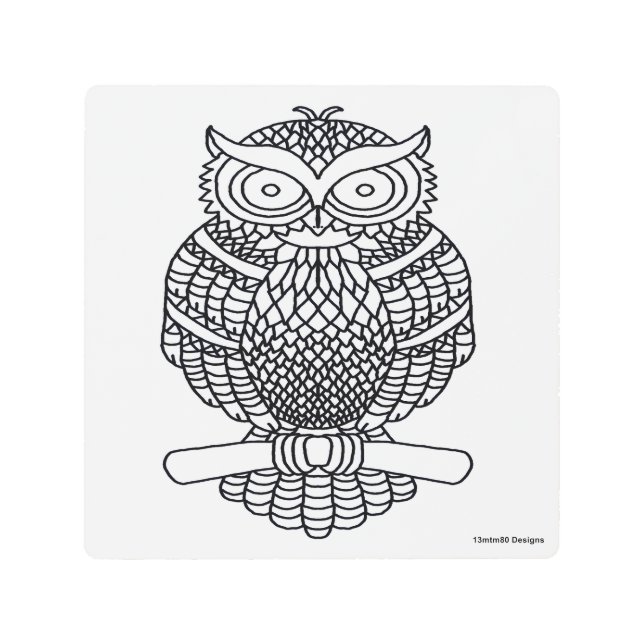 フクロウ（白） – 金属プリント メタルプリント (正面)