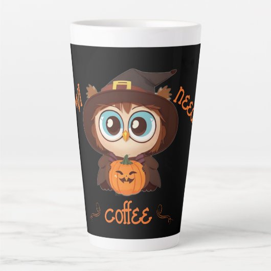 フクロウ/秋/秋/ハロウィーン/カボチャ カフェラテマグ (正面)