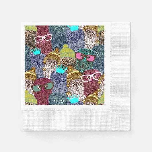 フクロウ 縁ありカクテルナプキン (正面)