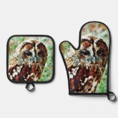 フクロウ 鍋つかみ&鍋敷きセット (正面)