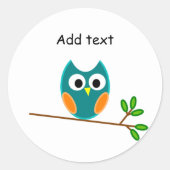 フクロウ：青と金ゴールドフクロウのテンプレート ラウンドシール (正面)