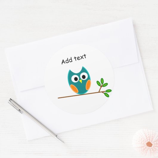 フクロウ：青と金ゴールドフクロウのテンプレート ラウンドシール (封筒)