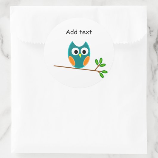 フクロウ：青と金ゴールドフクロウのテンプレート ラウンドシール (バッグ)