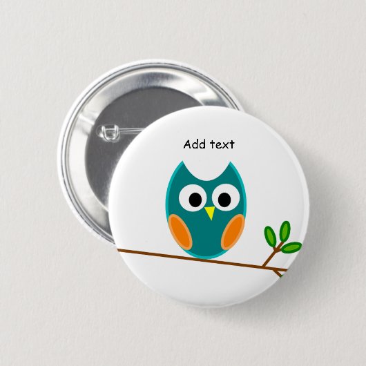 フクロウ：青と金ゴールドフクロウのテンプレート 缶バッジ (正面&裏面)