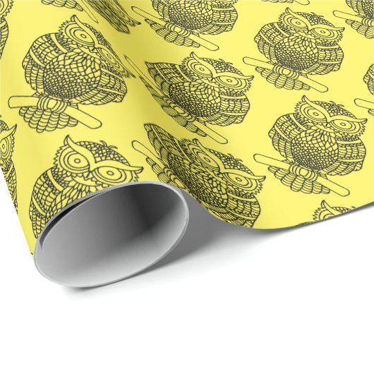 フクロウ（黄色） – ラッピング紙 ラッピングペーパー (ロールコーナー)
