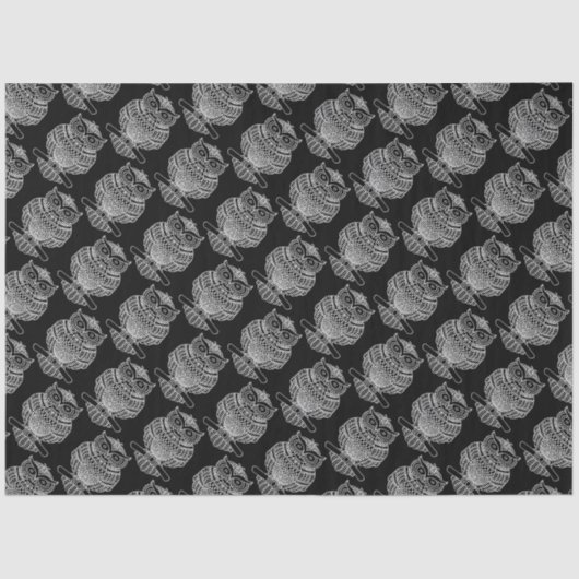 フクロウ（黒） -ティッシュペーパー 薄葉紙 (正面)