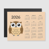 フクロウ 2026年 カレンダー マグネット カード (正面/裏面)