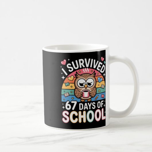 フクロウ 67日間学校に通ったよ 面白い コーヒー 学校 コーヒーマグカップ (右)