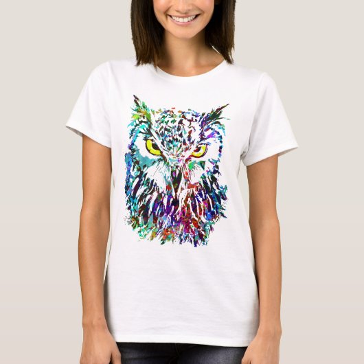 フクロウTシャツ | フウカラフルルスケッチ | 抽象芸術 Tシャツ (正面)