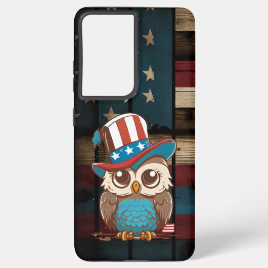 フクロウUSA独立記念日7月4日アメリカフクロウ SAMSUNG GALAXYケース (裏面)