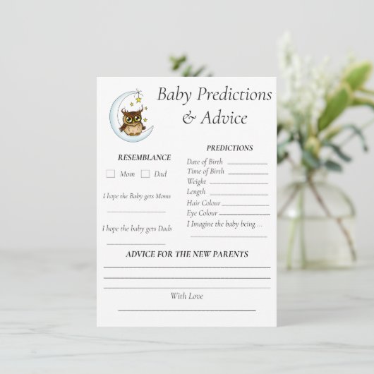 フクロムーンブルーかわいい星赤ちゃんシャワー予測 エンクロージャーカード (スタンド正面)