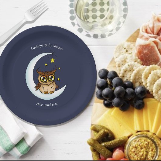 フクロムーンブルーかわいい星赤ちゃんシャワー ペーパープレート