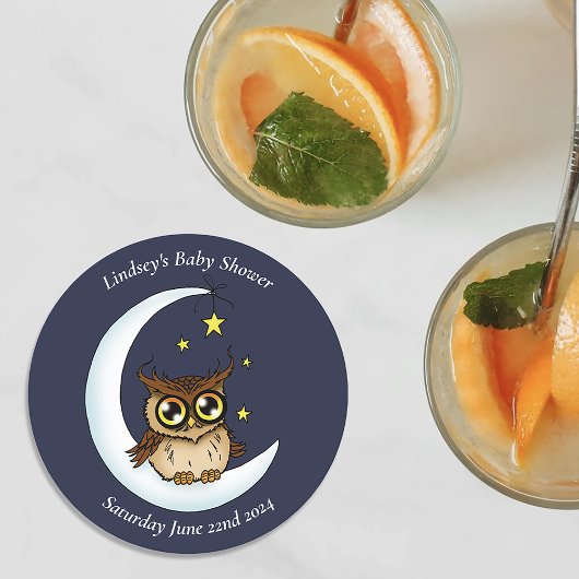 フクロムーンブルーかわいい星赤ちゃんシャワー ラウンドペーパーコースター