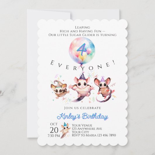 フクロモモンガの誕生日招待状 招待状 (正面)