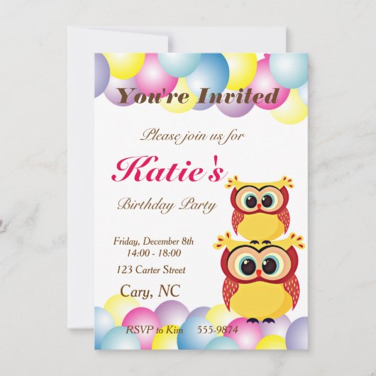 フクロユニークウの誕生日 招待状 (正面)