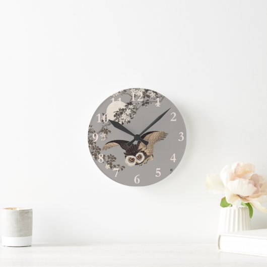 フク飛んでいるロウ日本のプリントアートヴィンテージ小村 ラウンド壁時計 (ホーム)