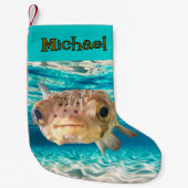 フグおもしろいフの警告魚:圧力の下でパフを膨らませる スモールクリスマスストッキング (正面)