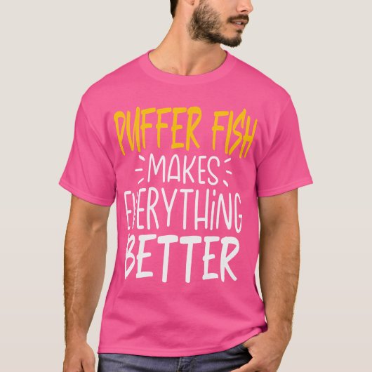 フグおもしろい・フィッシュが魚の価値を引き出す Tシャツ (正面)