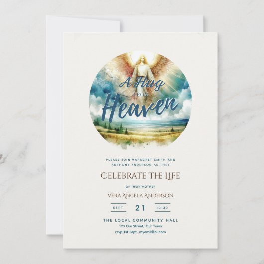 フグから天国詩お祝いの人生の記念 招待状 (正面)
