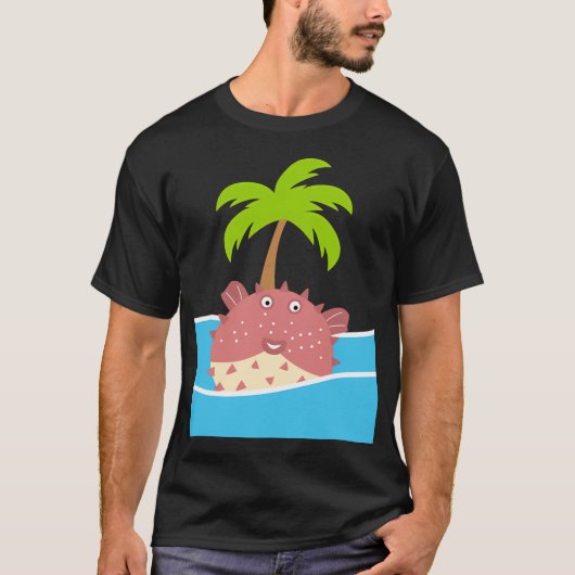 フグとココナッツの木 Tシャツ (正面)
