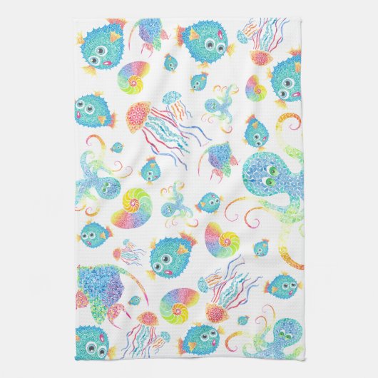 フグと友人の食器用タオル キッチンタオル (縦)