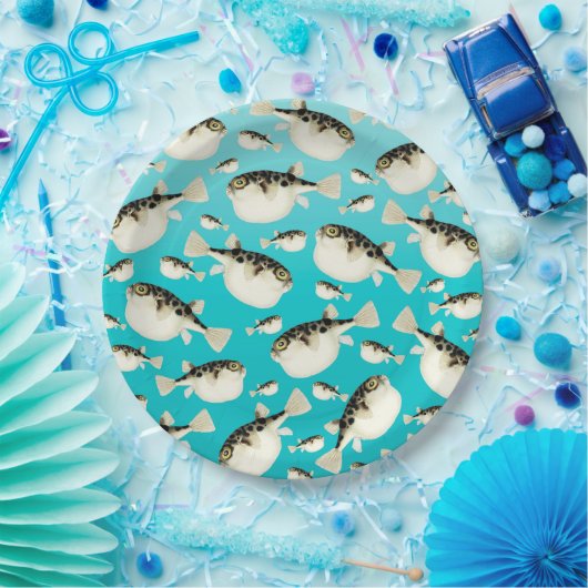 フグのティール（緑がかった色） ペーパープレート (パーティー)