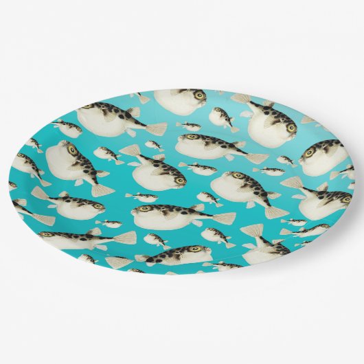 フグのティール（緑がかった色） ペーパープレート (アングル)