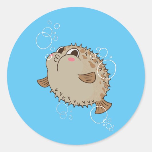 フグの海の生き物キャラクターデザイン ラウンドシール (正面)