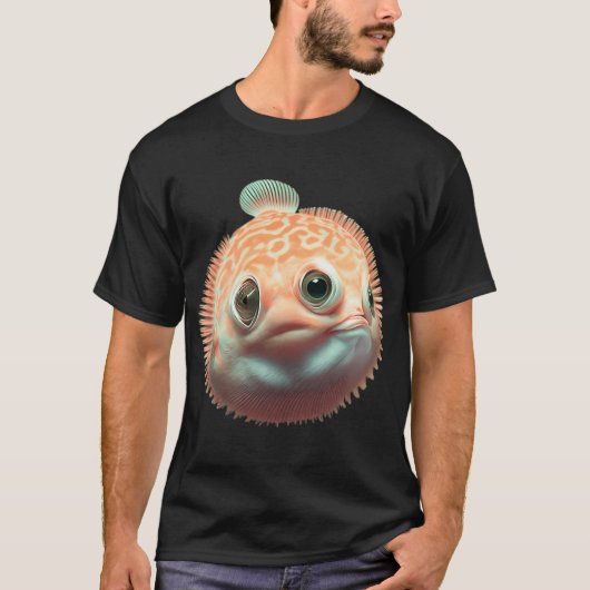 "フグ". オレンジ色のフグ Tシャツ (正面)