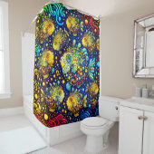 「フサイケデリックァグの鮮やか魚 – 水中芸術」 シャワーカーテン (インサイチュ)