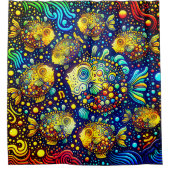 「フサイケデリックァグの鮮やか魚 – 水中芸術」 シャワーカーテン (正面)