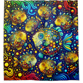 「フサイケデリックァグの鮮やか魚 – 水中芸術」 シャワーカーテン