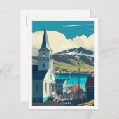 フサヴィックアイスランドヴィンテージ旅行イラストレーション ポストカード (正面/裏面)