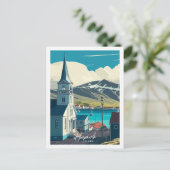 フサヴィックアイスランドヴィンテージ旅行イラストレーション ポストカード (スタンド正面)