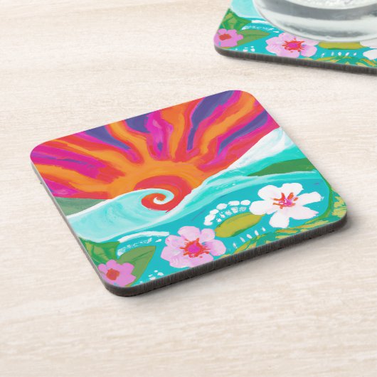 フシアの熱帯の夕日の装飾用クッション コースター (左側)