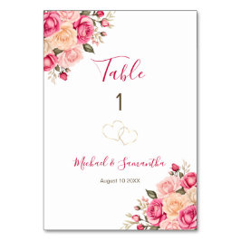 フシアエレガントピンクとアイボリーバラ結婚ズサイン テーブルナンバー
