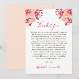 フシアエレガントピンクアンドアイボリーバラ結婚ズ サンキューカード