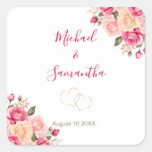 フシアエレガントピンクアンドアイボリーバラ結婚ズ スクエアシール (正面)