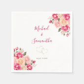 フシアエレガントピンクアンドアイボリーバラ結婚ズ スタンダードカクテルナプキン (正面)