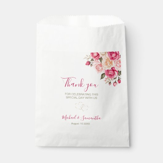 フシアエレガントピンクアンドアイボリーバラ結婚ズ フェイバーバッグ (正面)